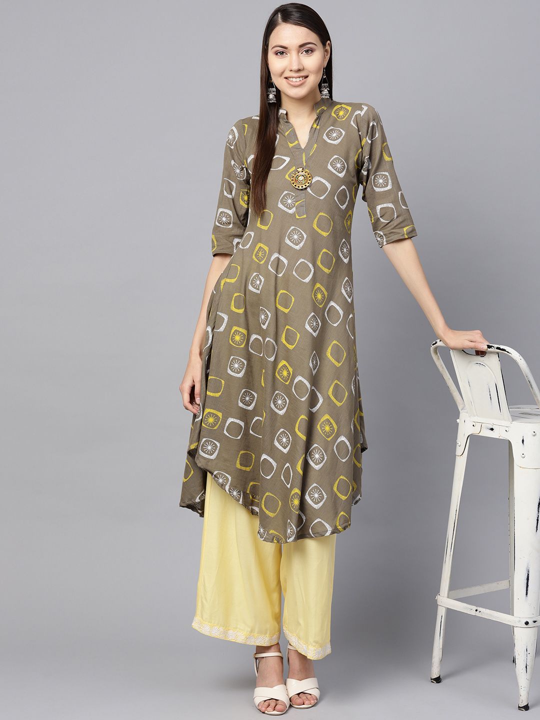 SOJANYA Women Grey Printed A-Line Kurta