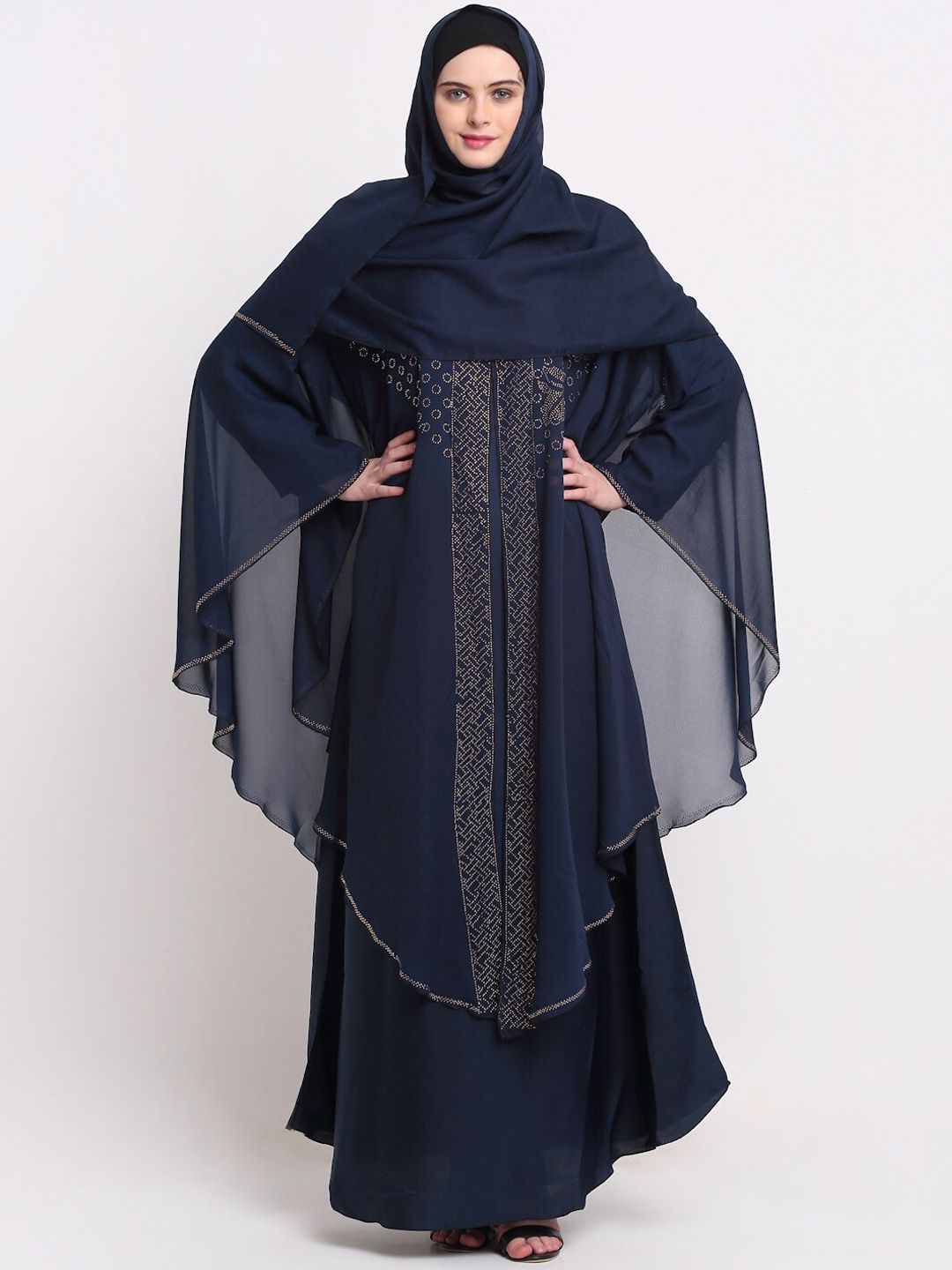 KLOTTHE Women Blue Embellished Burqas With Scarves