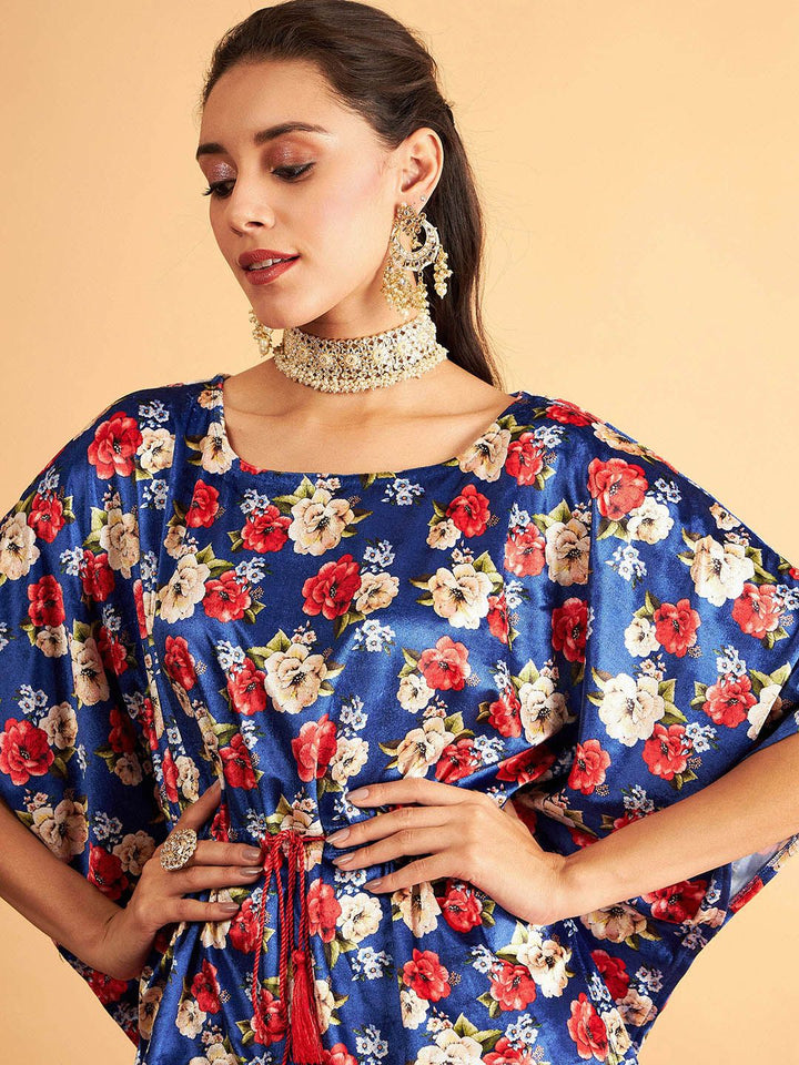 Shae by SASSAFRAS Floral Printed Velvet High Low Kaftan Kurta
