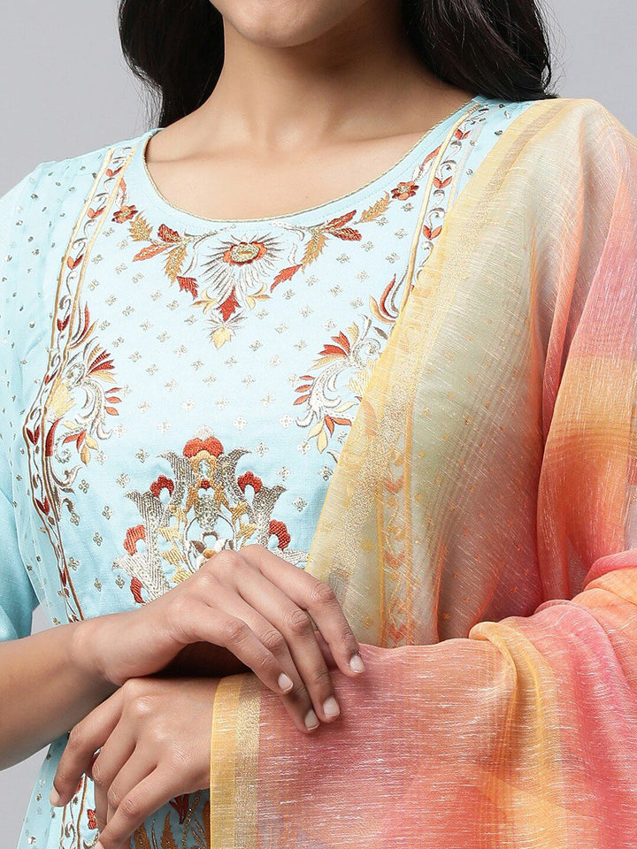 AURELIA Ethnic Motifs Embroidered Sequinned Kurta with Trousers & Dupatta