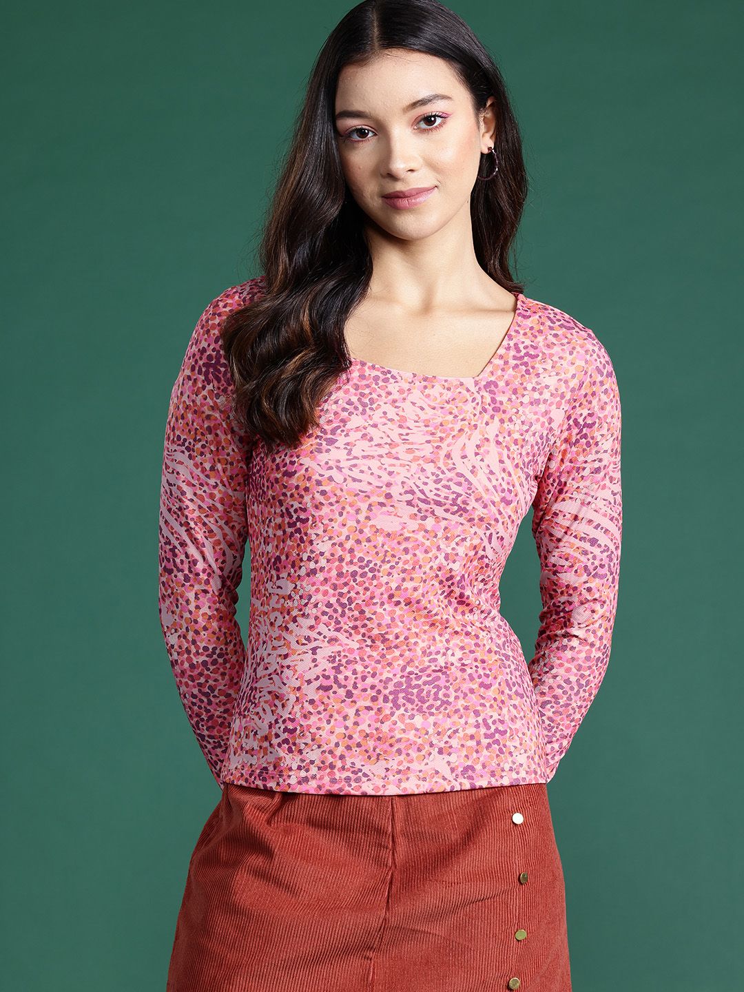DressBerry Printed Square Neck Top