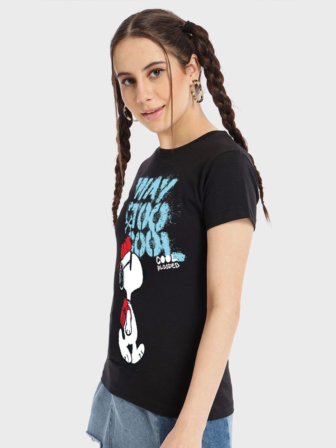 Bewakoof Women Typography Printed Round Neck Cotton Peanuts T-shirt