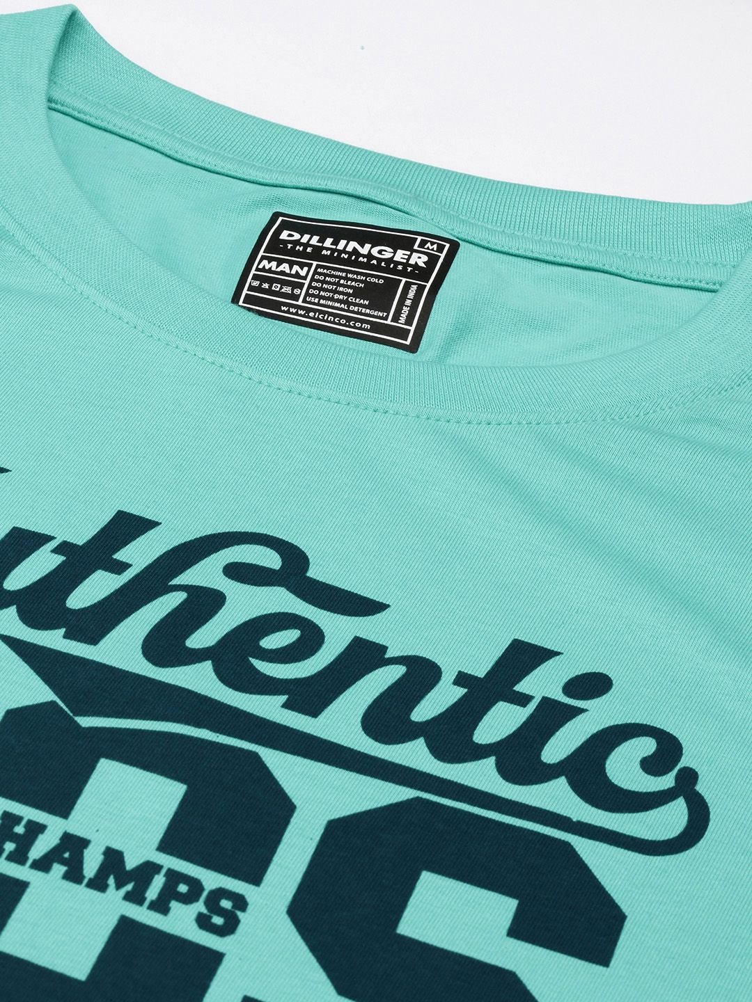 DILLINGER Men Turquoise Blue Typography Printed Pure Cotton Oversized  T-shirt