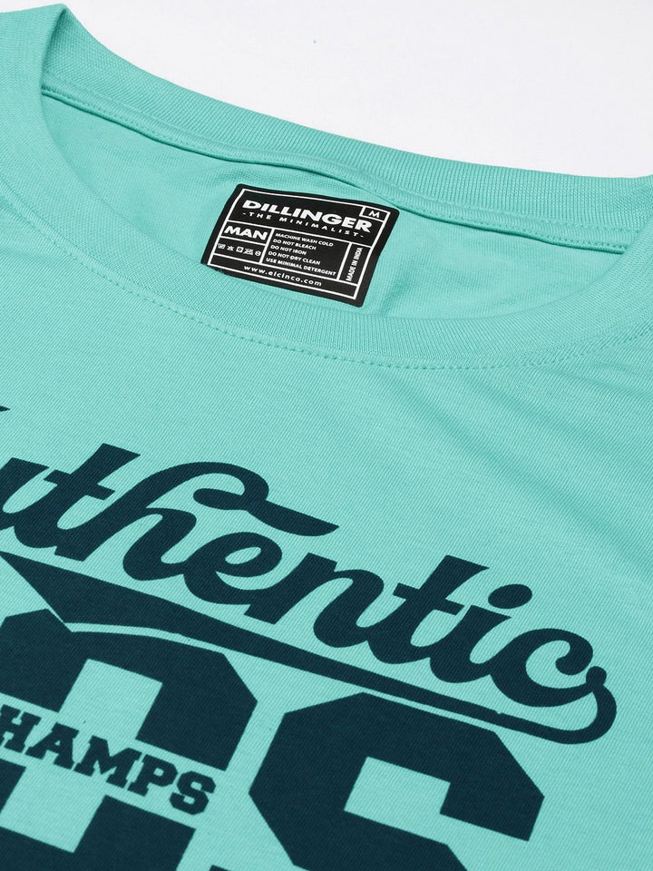 DILLINGER Men Turquoise Blue Typography Printed Pure Cotton Oversized  T-shirt