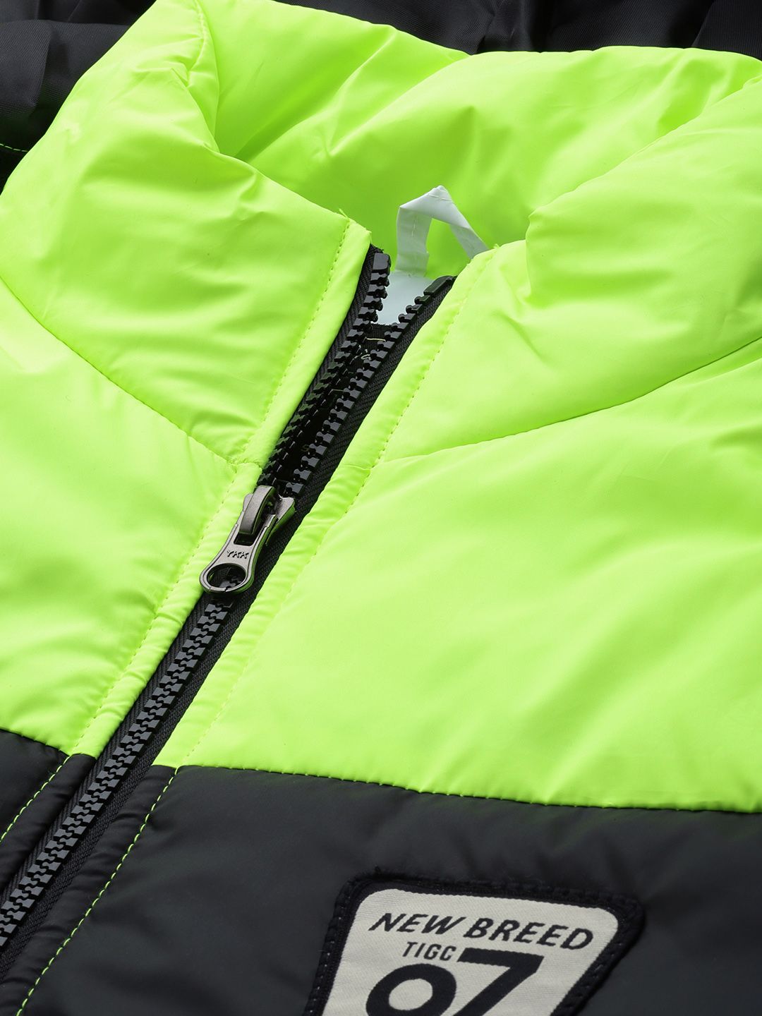 The Indian Garage Co Men Colourblock Slim Fit Puffer Jacket with Detachable Hood