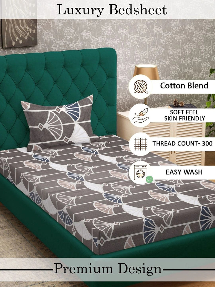 Myntra Elegant Homes Coklat Geometri 300 TC Cadar Tempat Tidur Single dengan 1 Sarung Bantal