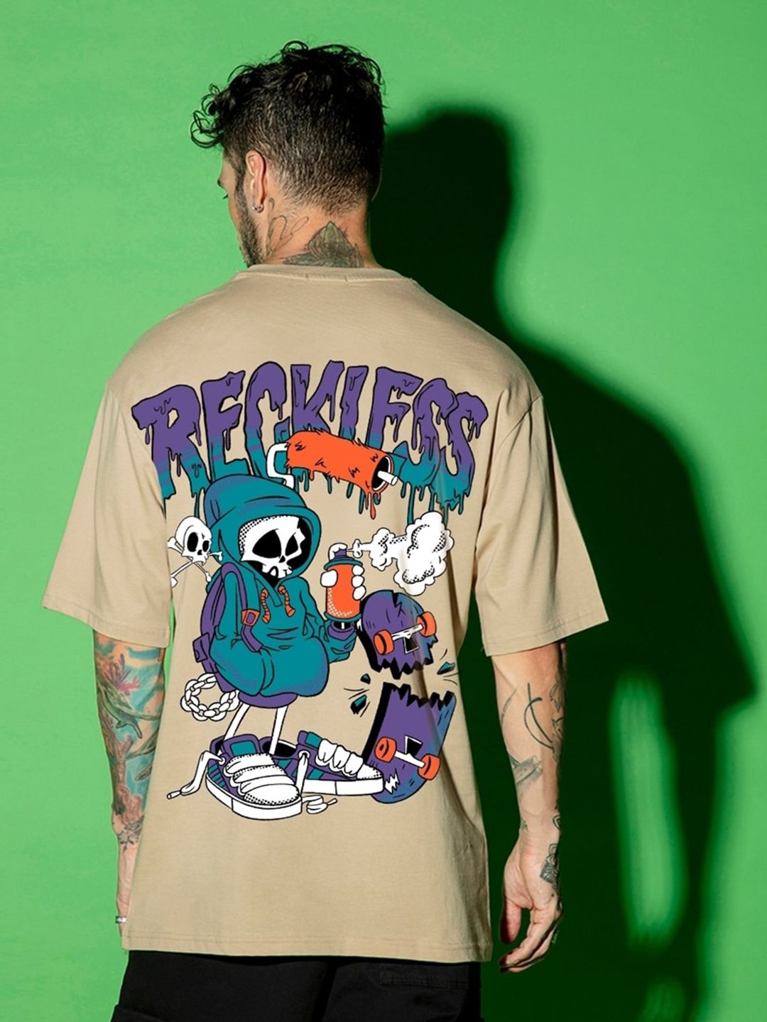 Bewakoof Typography Printed Drop-Shoulder Cotton Oversized T-shirt
