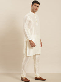 SOJANYA Men White Kurta with Churidar & Nehru Jacket