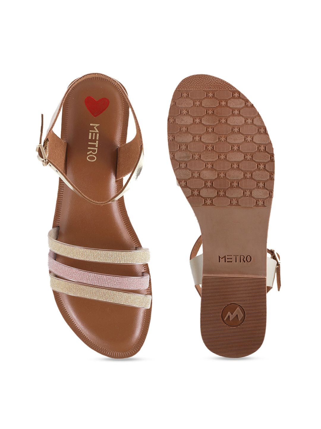 Metro Women Gold-Toned Embellished Open Toe Flats