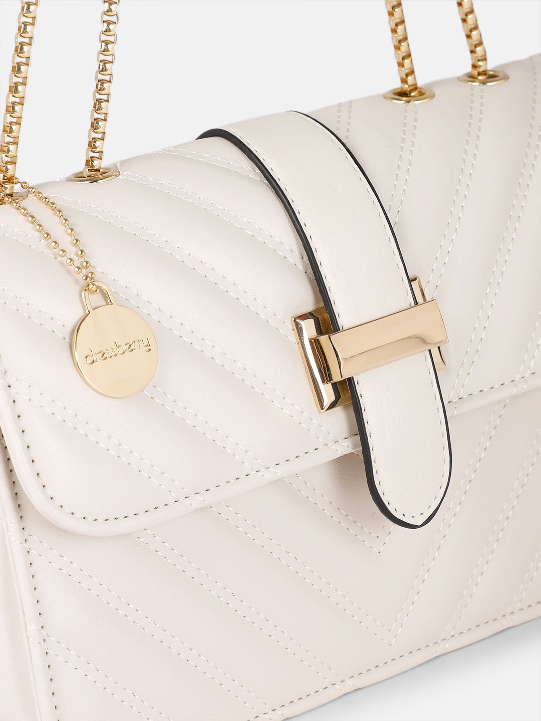 DressBerry Textured Structured Shoulder Bag with Quilted