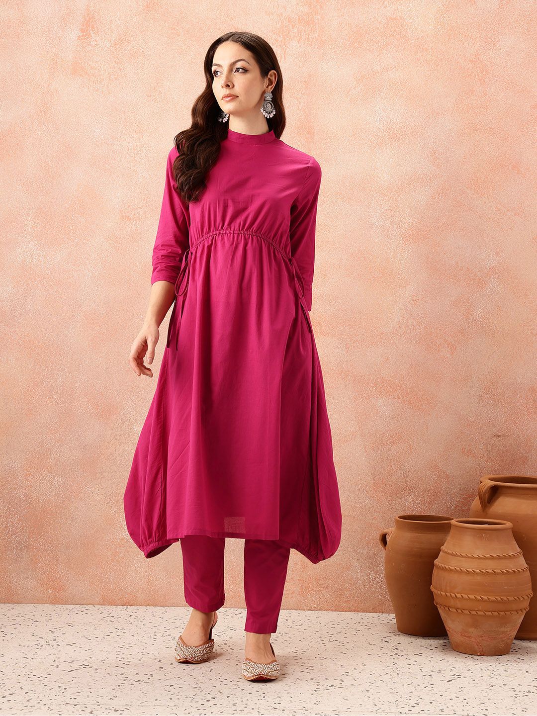 all about you Empire Pure Cotton Tie-Up Detailed Kurta with Trousers