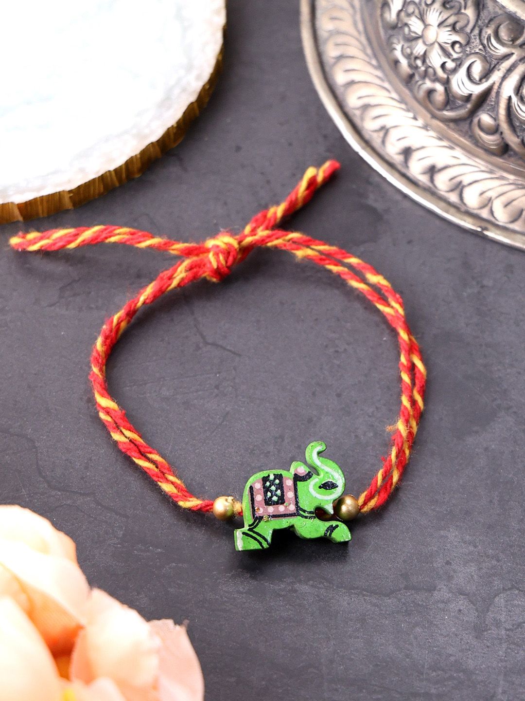 Set PANASH 4 Rakhis Berbentuk Gajah Bersalut Emas Uniseks Dengan Roli Chawal