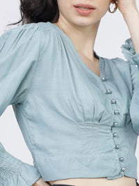 Tokyo Talkies Blue Regular Crop Top
