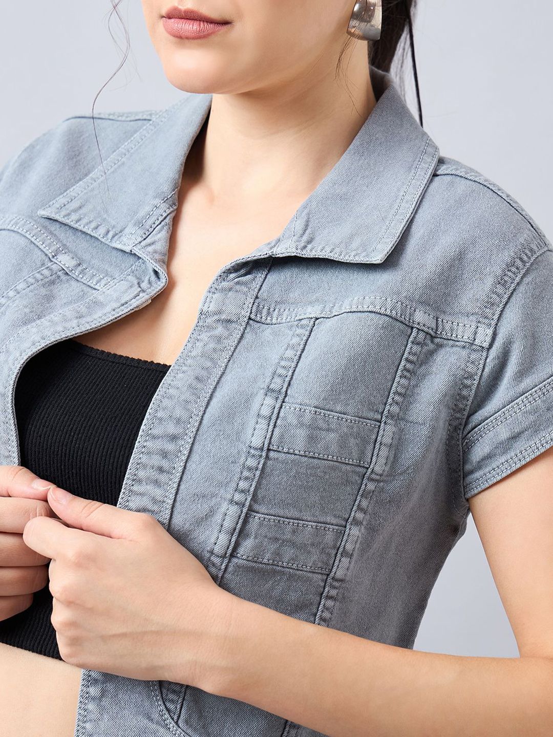 Style Quotient Paneled Cotton Denim Shrug