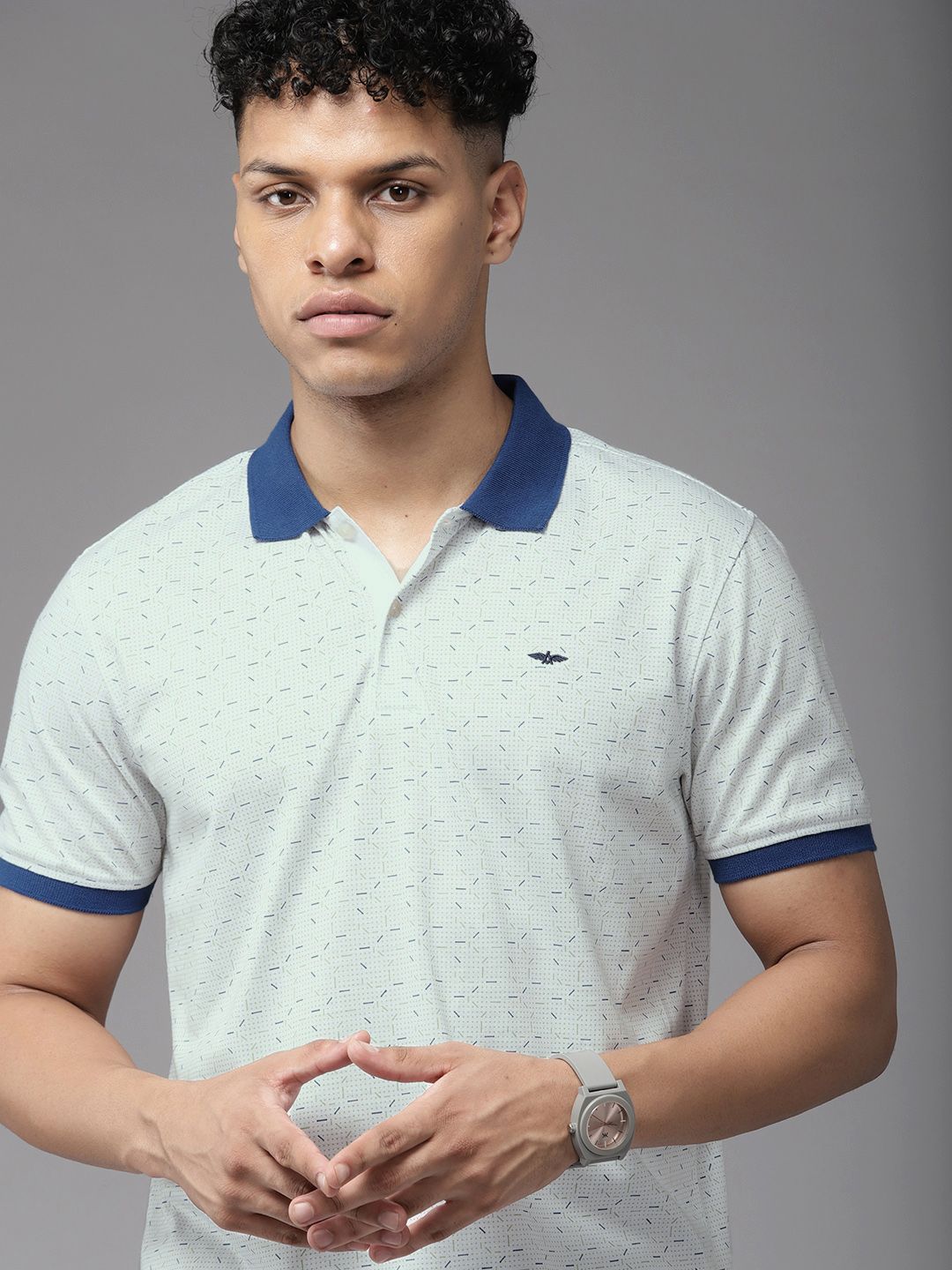 Park Avenue Men Geometric Print Polo Collar Slim Fit T-shirt