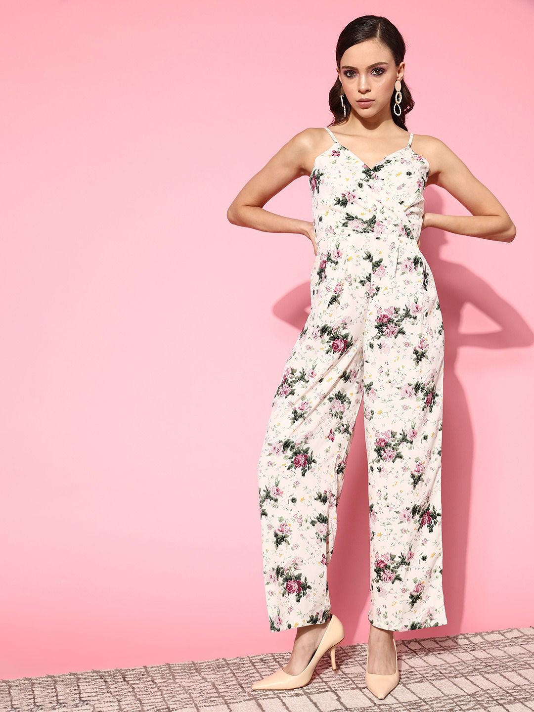 Berrylush Women Classy Beige Printed Roman Column Jumpsuit