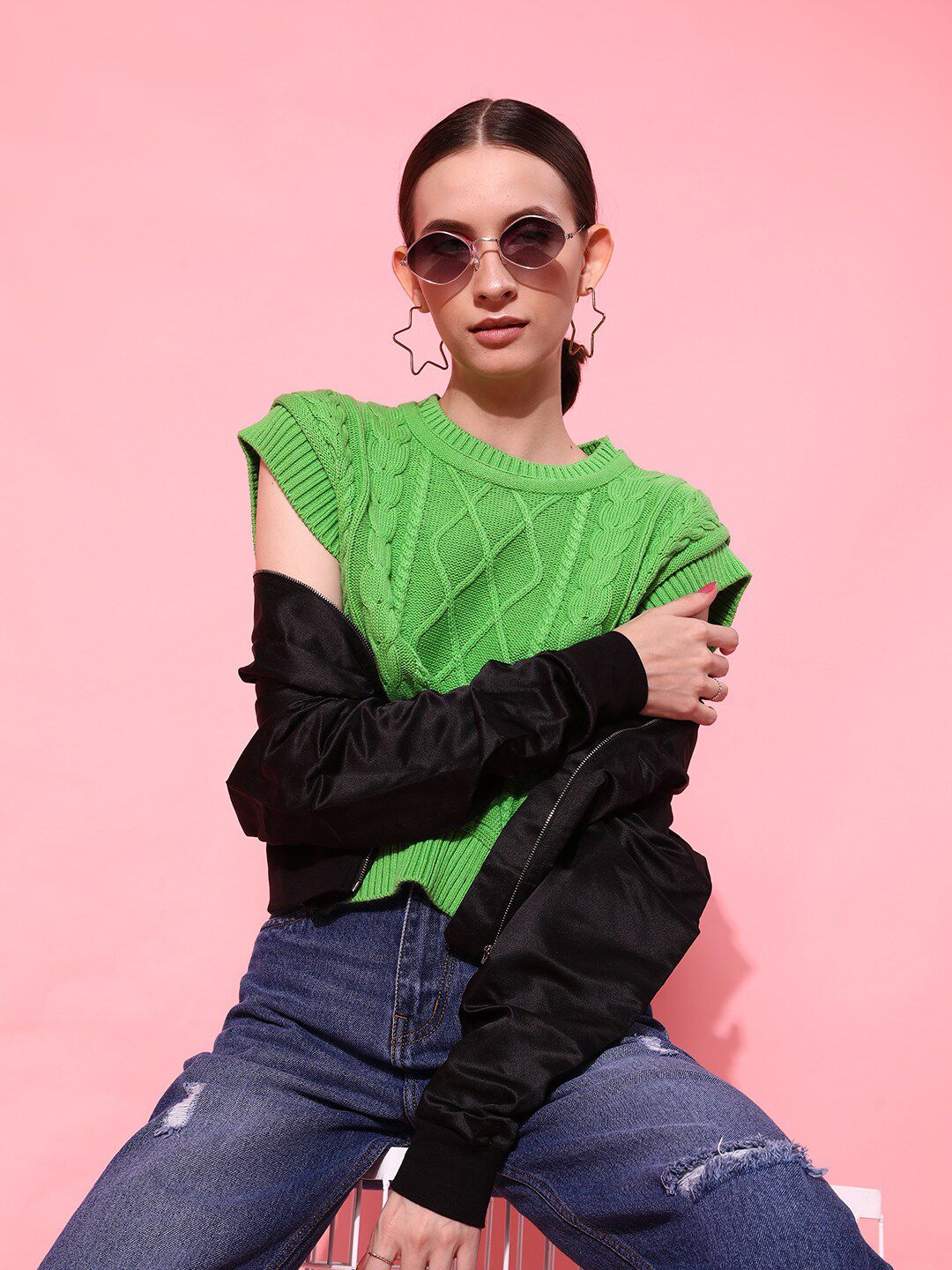 STREET 9 Women Gorgeous Green Geometric Sweater