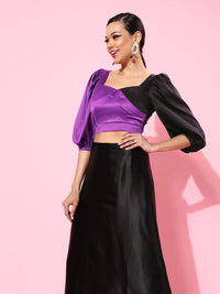 STREET 9 Women Violet Colourblocked Satin Top