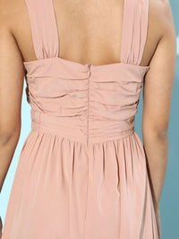 Berrylush Women Pretty Pink Solid Ruched Dress