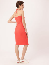 DressBerry Coral Craze 'It Girl' Halter Neck Hugged Ribbed Bodycon Dress