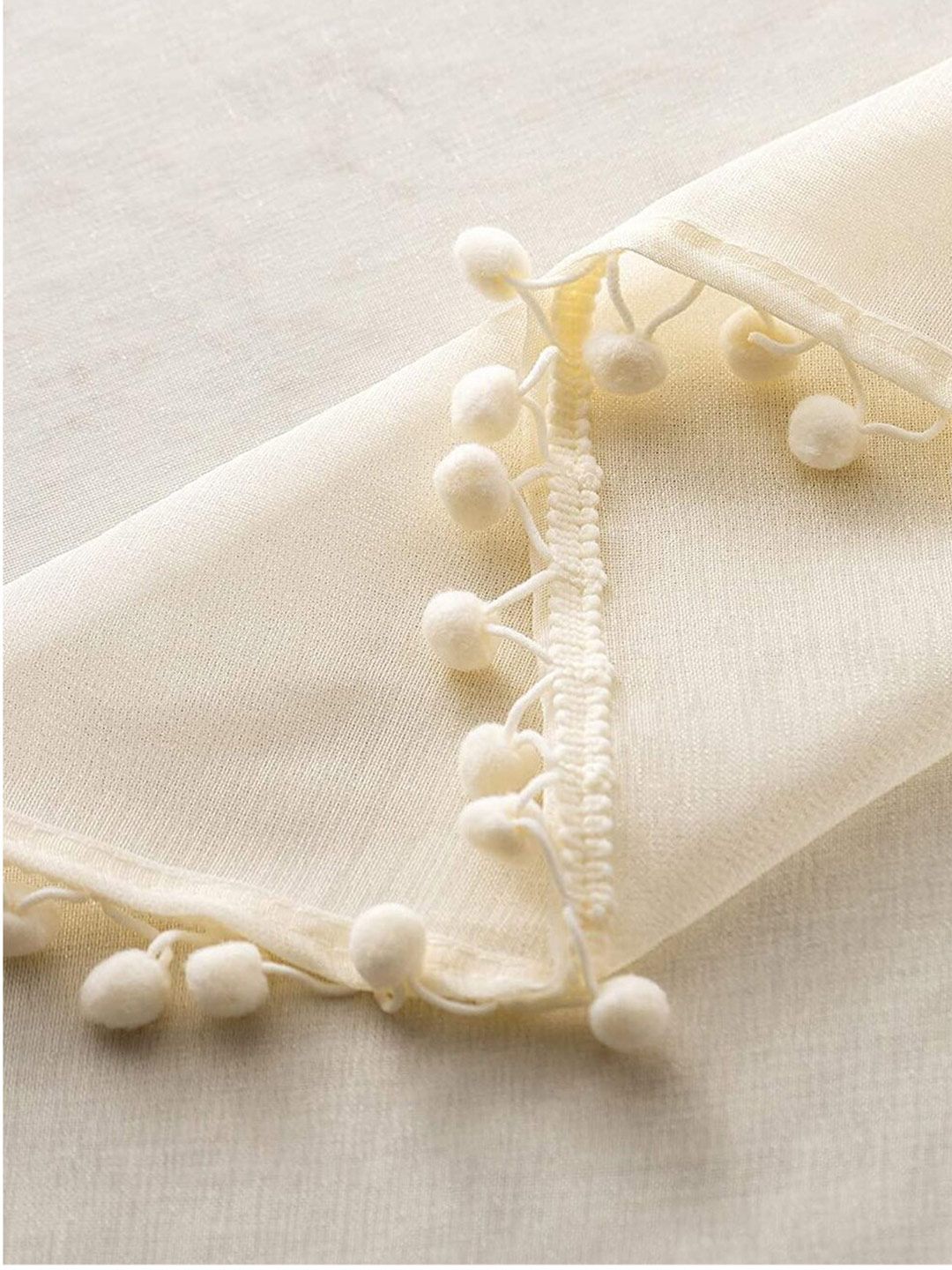 URBAN SPACE Cream-Coloured 2 Pieces Sheer Long Door Curtain