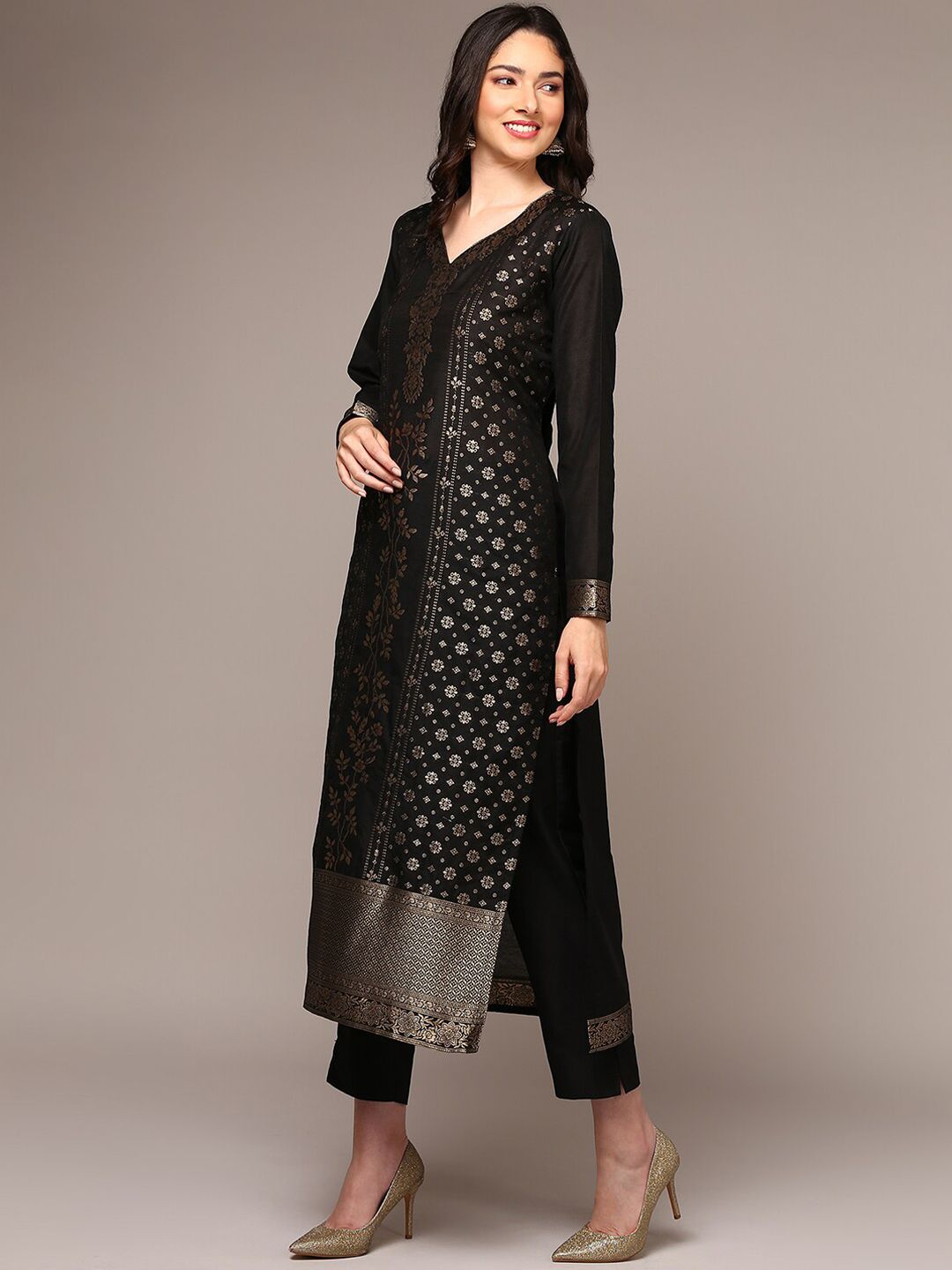KALINI Sweetheart Neck Ethnic Motifs Regular Kurta with Trousers & With Dupatta