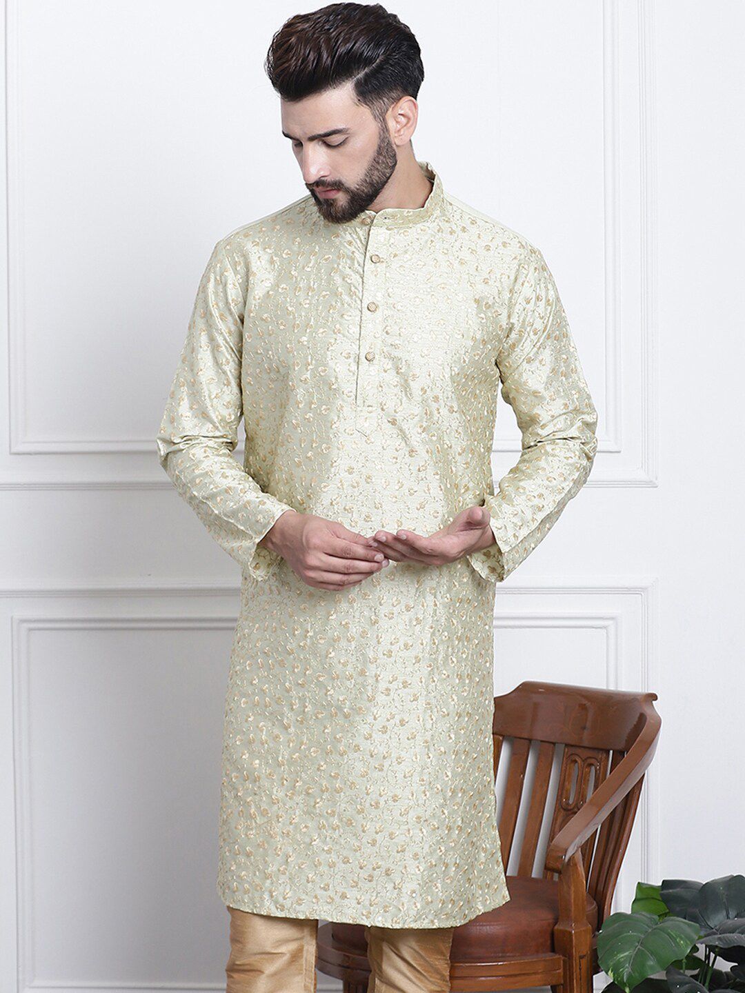 SOJANYA Kurta Lurus Kolar Mandarin Sulam Bunga
