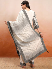 Vishudh Cream Coloured Thread Work Pure Cotton Straight Kurta With Trousers & Dupatta