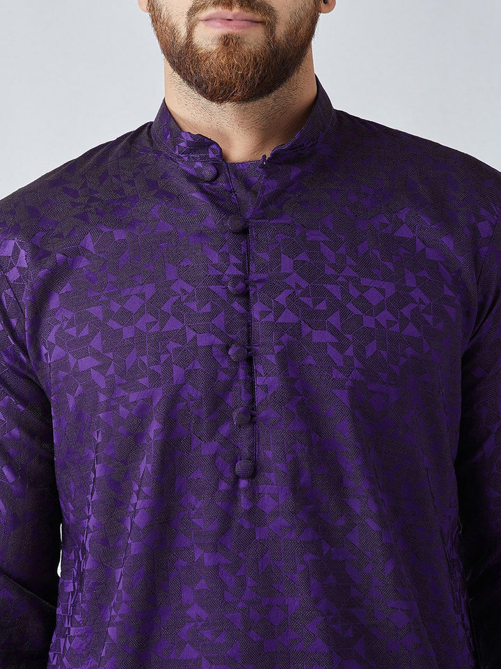 SOJANYA Men Purple Woven Design Straight Kurta