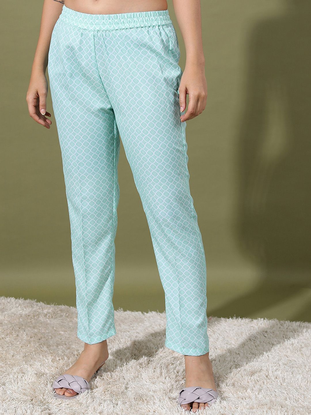 Vishudh Sea Green & Purple Ethnic Motifs Printed Regular Kurta With Trousers & Jacket