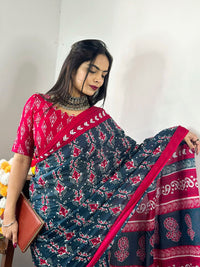 KALINI Ethnic Motifs Printed Poly Cotton Bagh Saree