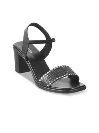 Metro Black Embellished Block Heels
