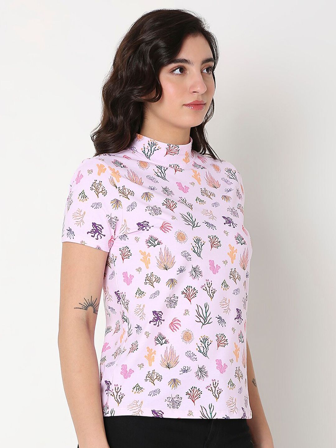 SPYKAR Women Conversational Printed High Neck T-shirt