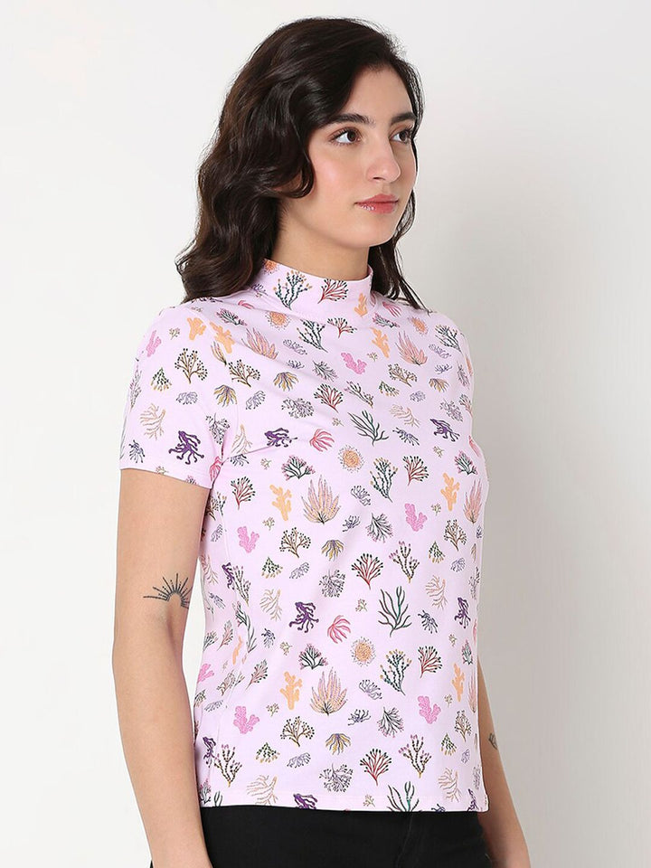 SPYKAR Women Conversational Printed High Neck T-shirt