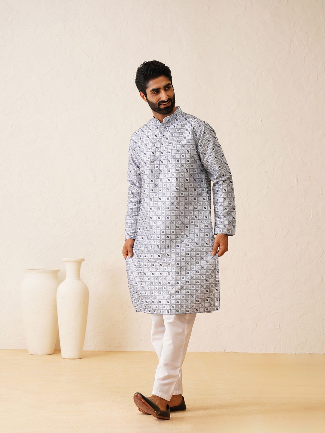 SOJANYA LUXE Ethnic Motifs Embroidered Straight Kurta with Pyjamas