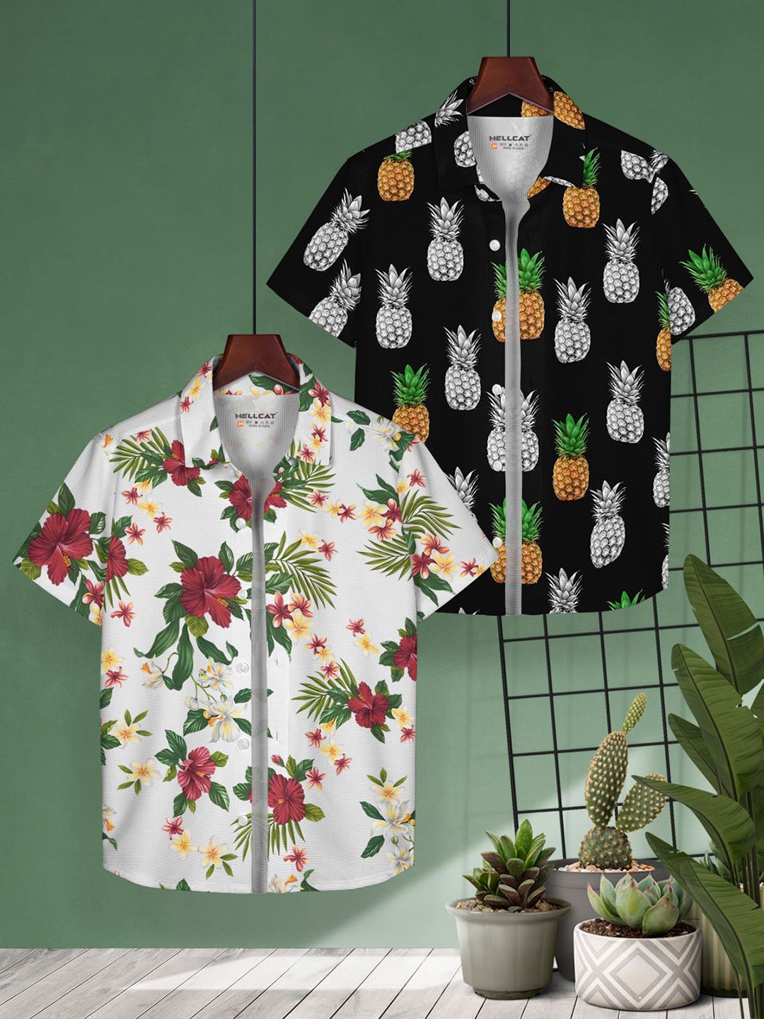 HELLCAT Boys Pack of 2 Cotton Conversational Opaque Printed Casual Shirt