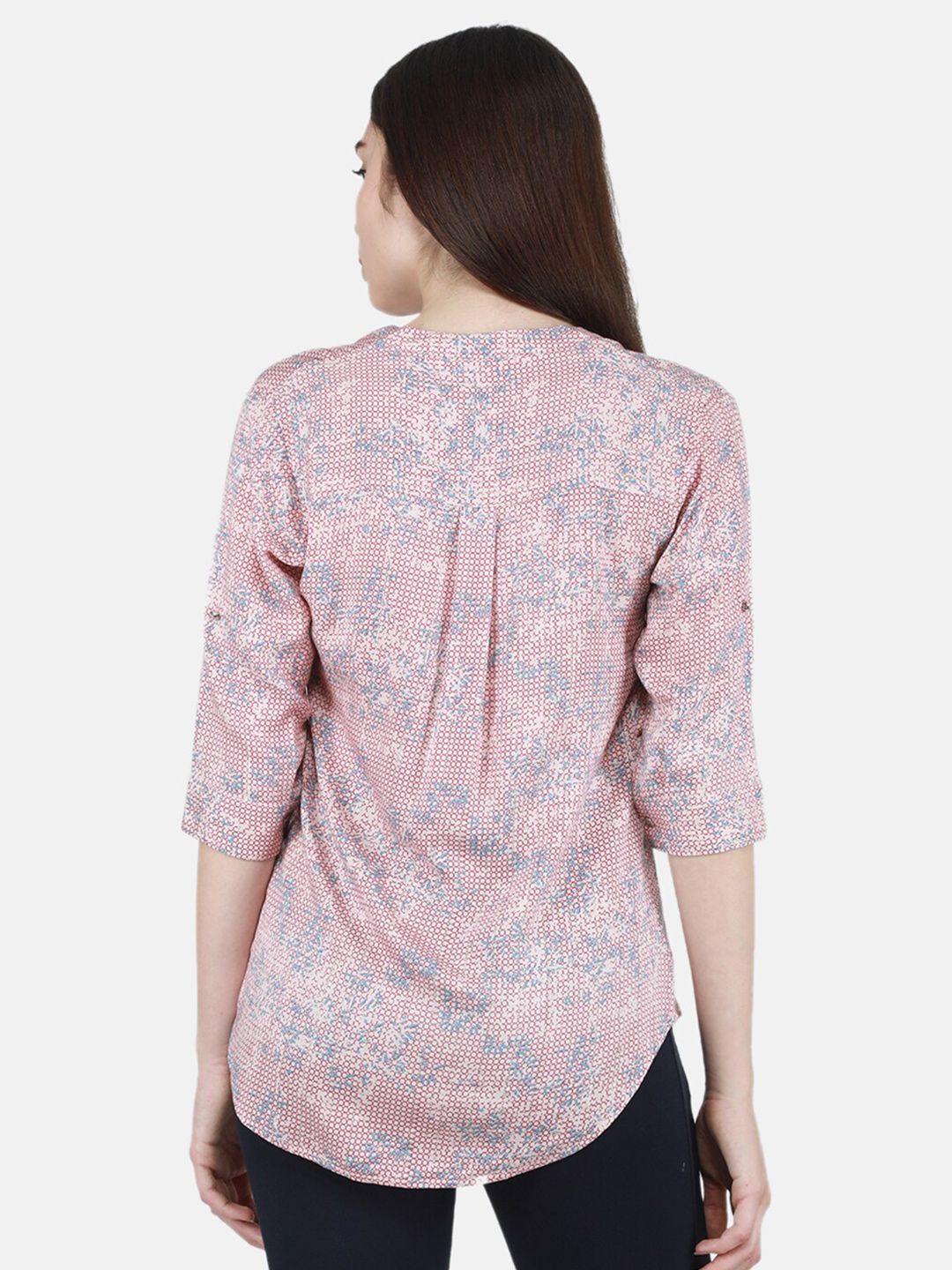 Monte Carlo Floral Printed Mandarin Collar Top