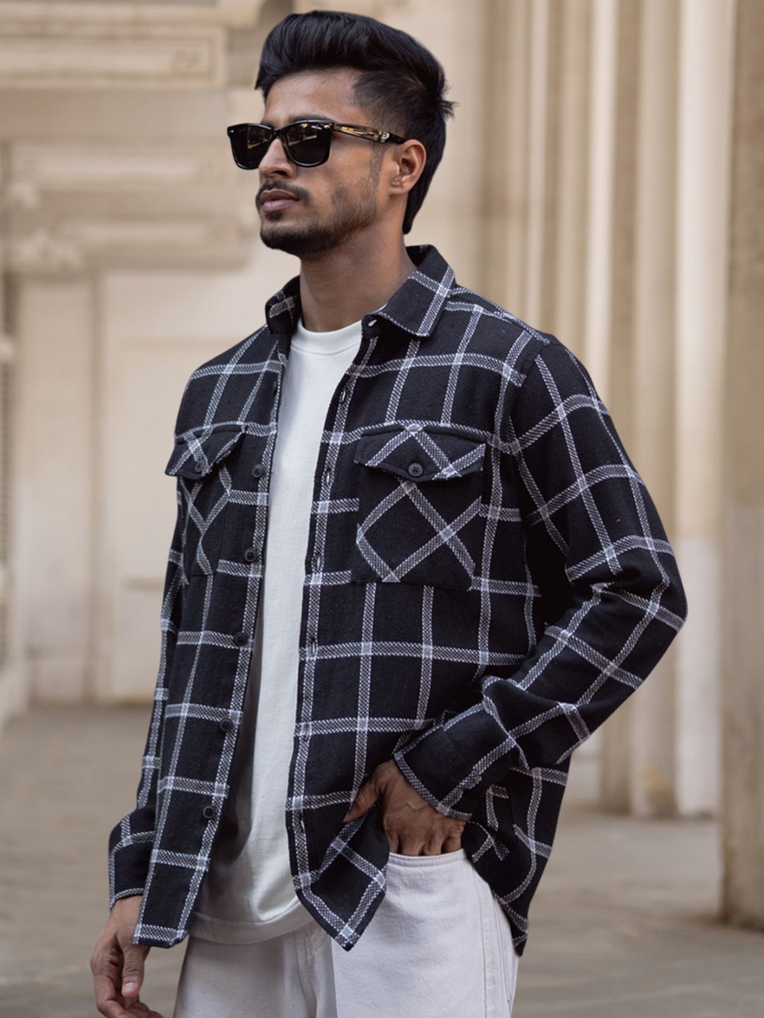 Powerlook Men Spread Collar Tartan Checked Cotton Casual Shirt