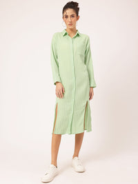 DressBerry Spirited Swirl Self-Striped Midi Shirt Dress with Slit-Detail