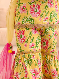 pspeaches Girls Floral Printed Regular Pure Cotton Kurta With Sharara & Dupatta