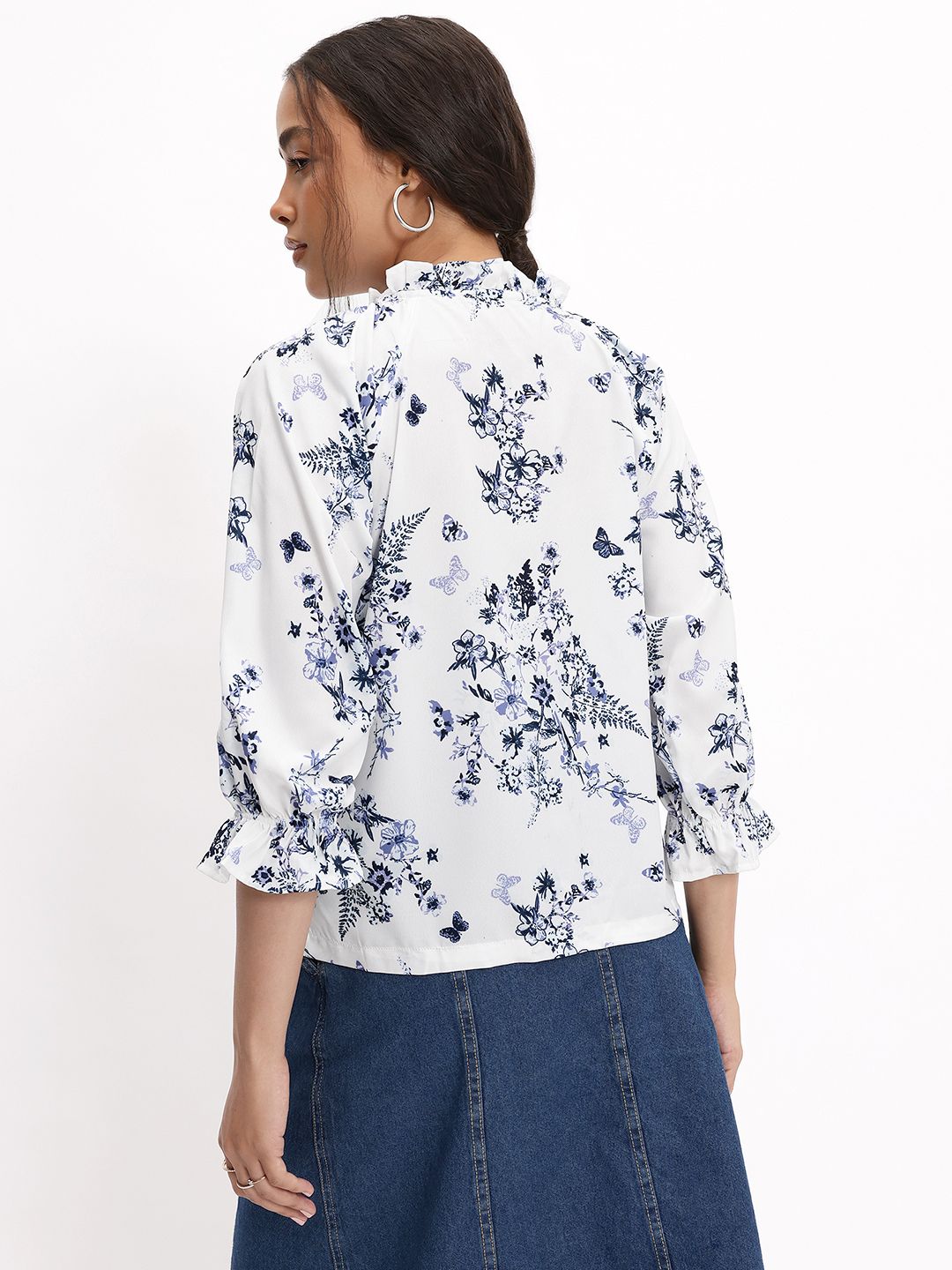 DressBerry Periwinkle Floral Print Shirt Style Top