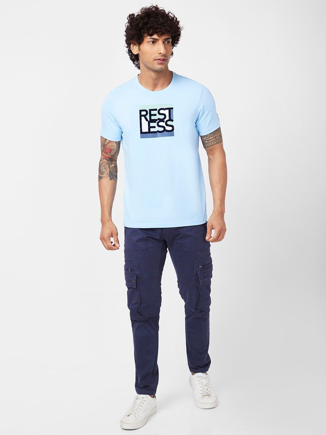 SPYKAR Typography Printed Round Neck Cotton Slim Fit T-shirt