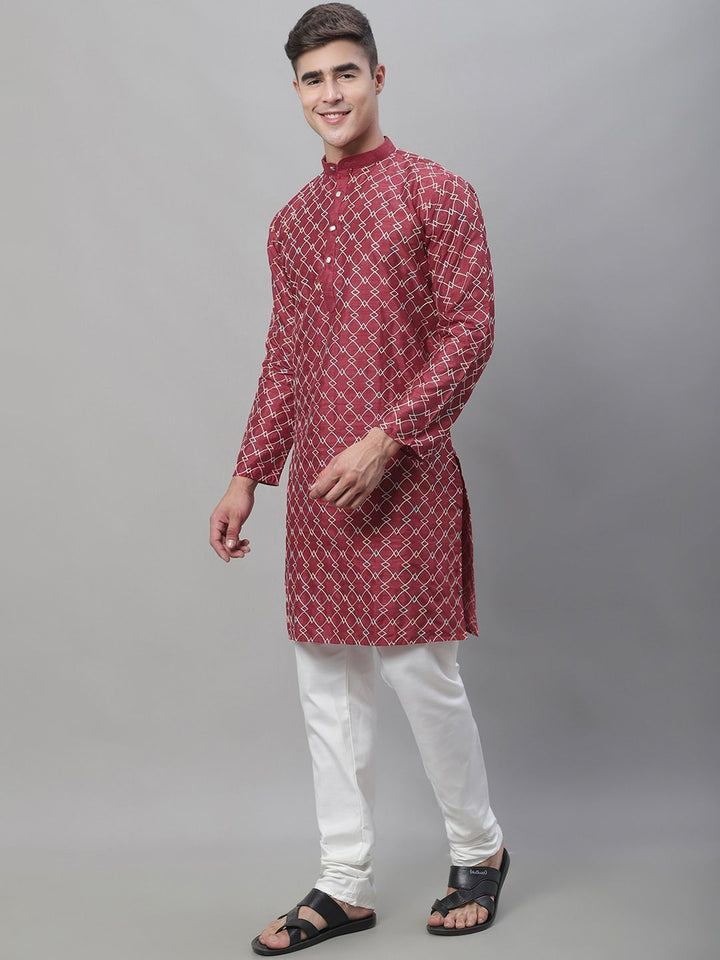 SOJANYA Embroidered Thread Work Silk Cotton Kurta with Churidar