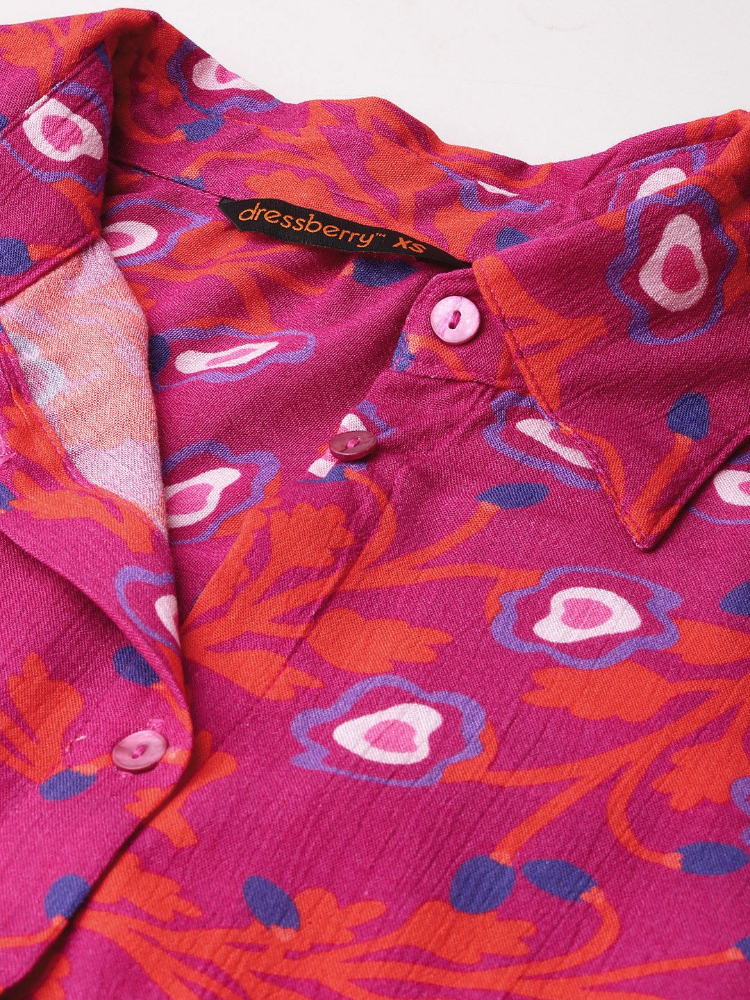 DressBerry Holiday Glam in Pink Printed Shirt Style Top