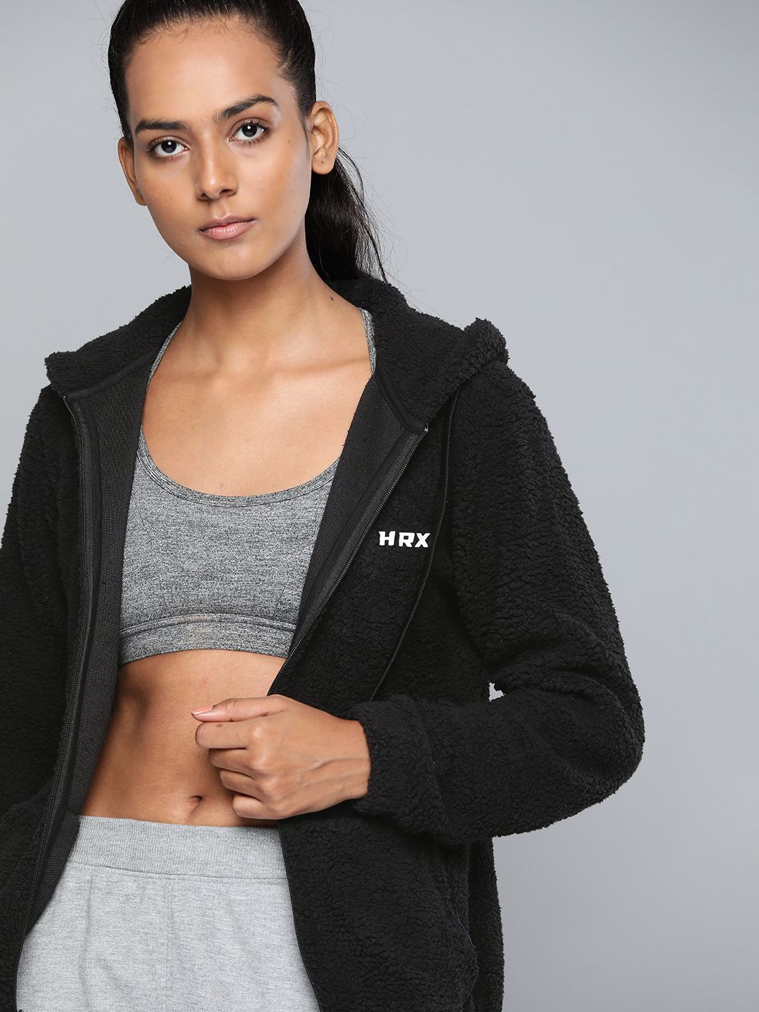 HRX By Hrithik Roshan Lifestyle Women Jet Black Rapid-Dry Solid Jackets