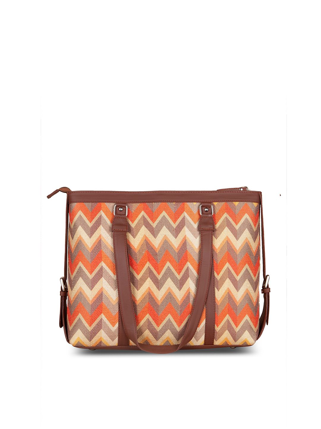 ZOUK Orange & Brown Handcrafted Fabric Vegan Leather Sustainable Shoulder Bag