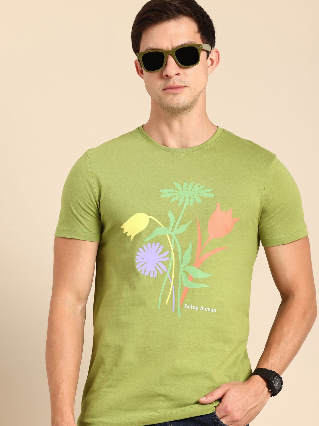 Being Human Floral Printed Pure Cotton T-shirt