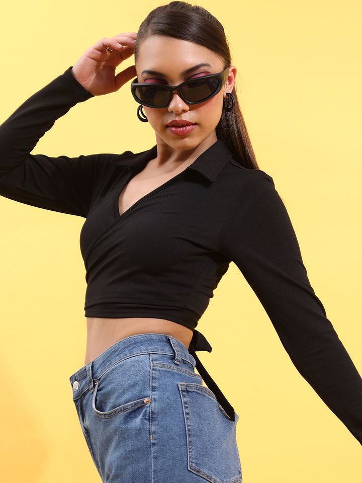Tokyo Talkies Black Shirt Collar Bungkus Tanaman Top