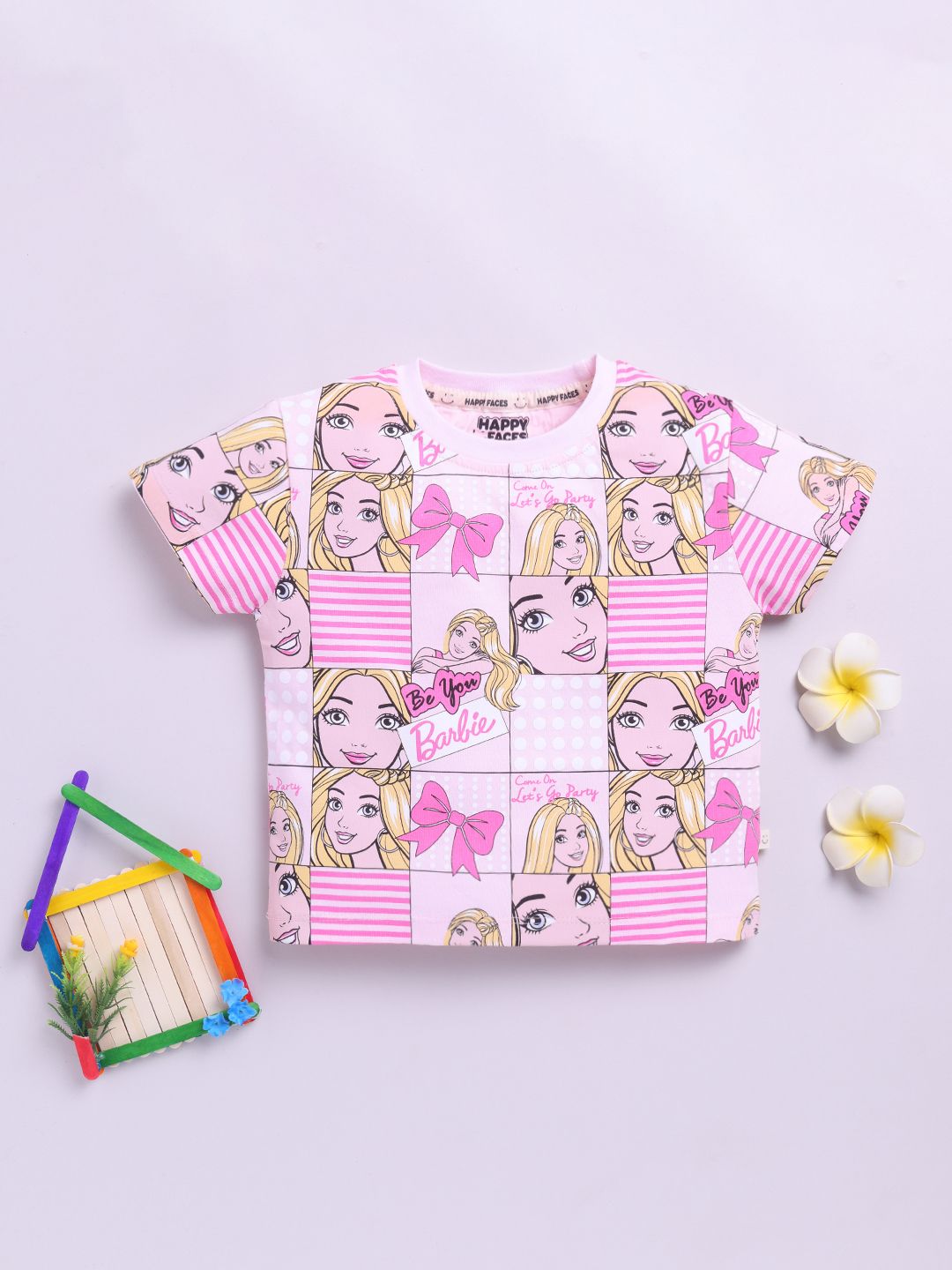 Happy Faces Kids Girls Barbie Printed Pure Cotton T-Shirt