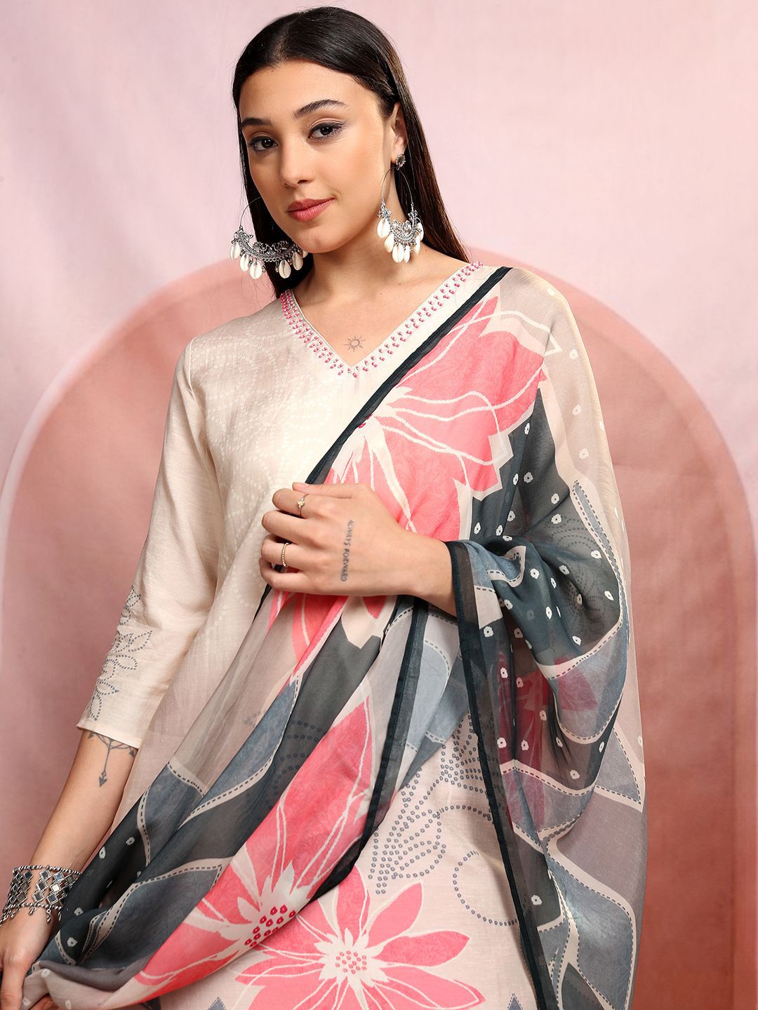 Vishudh Floral Printed Pure Cotton Straight Kurta & Trousers With Dupatta